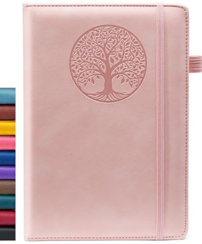 BIYUNRO Lined Journal Notebook for Women & Men, Hardcover Leather Journals for Writing, Diary, Journaling, Bible, Work & Travel, A5 (Pink)