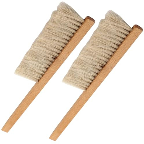 Beekeeping Supplies, 2-Piece Natural Horsehair Bee Brushes with Handle, Double Row Beekeeping Bristle Beehive Tool for Gentle Bee Handling and Hive Maintenance