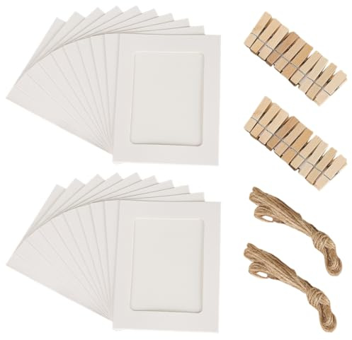 GYCAQAC 20 Cornici di Carta per Foto DIY, Cornice Portafoto in Kraft, con 20 Pezzi Clip e 2 Corda da Appendere in Cartone, Portatili, per Compleanno Matrimonio Anniversario, 15,5 x 11,5 cm