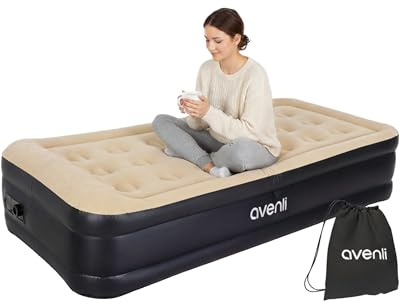 AVENLI Colchón Hinchable Autohinchable 1 Persona 196x97x47 cm, Cama Hinchable Individual con Bomba Eléctrica Integrada hasta 150 kg, Camping y Cama Supletoria, Coil-Beam, Beige