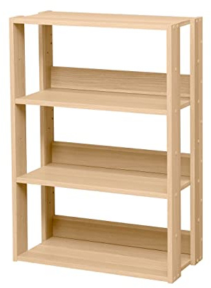 Iris Ohyama, Etagère en Bois de Rangement, Meuble de Rangement à 4 Niveaux, Étagère Verticale Ajustable, Solide, Montage Facile, Salon, Entrée, Chambre, Bureau, OWR-600, Marron Clair