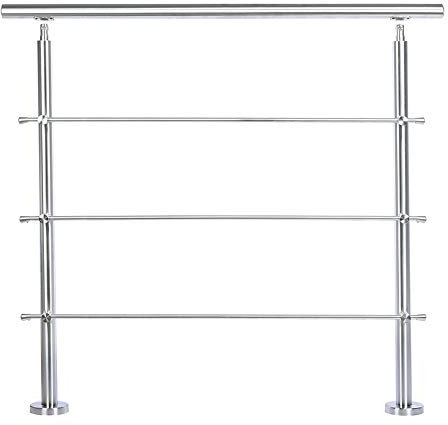 INMOZATA Handrails for Outdoor Steps, 100CM Outdoor Handrail with 3 Cross Bars, Stair Rails Banister Stainless Steel Handrail Safety for Stairs Indoor Outdoor