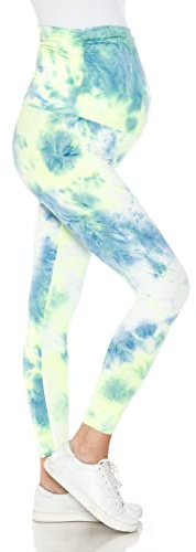 Leggings Depot Women's Maternity Leggings Over The Belly Tie Dye Printed Pregnancy Yoga Tights-S773 (Neon Fused Tie Dye, Medium)