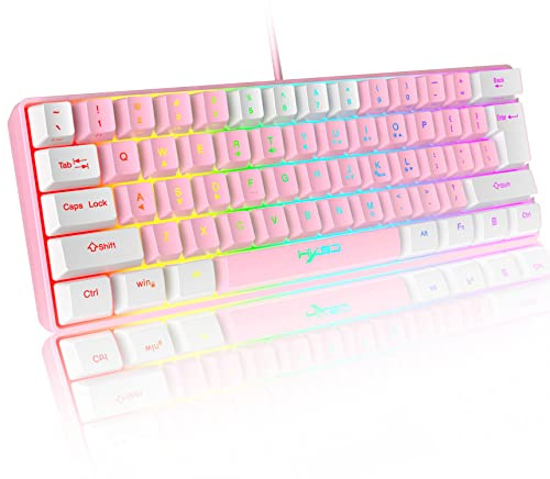 60 % kabelgebundene RGB-Gaming-Tastatur 61 Tasten tragbare Tastatur mit 11 RGB-Licht, schwimmende ABS-Tastenkappe vollständige Anti-Ghosting-Tasten mechanisches USB-Feeling für PC Windows Rosa Weiß