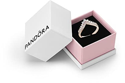 PANDORA Timeless Women's 14k Rose Gold-Plated Princess Sparkling Cubic Zirconia Wishbone Ring, Size 48, With Gift Box