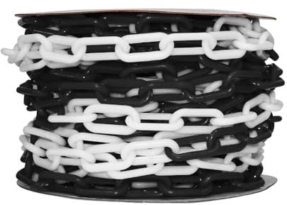 Berry 25 Meter Chain Barrier - White and Black | 8MM Thick Safety Chain Link | Durable Plastic Chain for Crowd Control, Construction Sites, Warehouses, Roads, Parking Zones