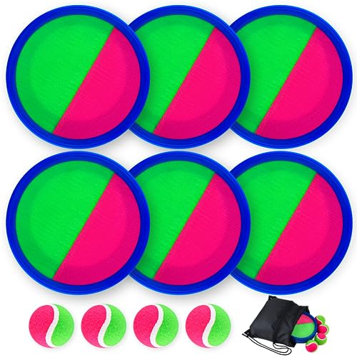 Morcheiong Toss and Catch Ball Game Outdoor Toys Beach Games for Kids Family with 6 Paddles 4 Balls and 1 Storage Bag (Blue)