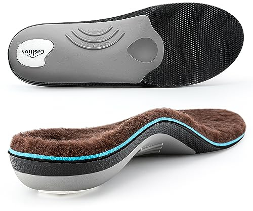VALSOLE Semelles orthopédiques en laine pour l'hiver - Fasciite plantaire - Pour pieds plats, éperons calcanéens, douleurs aux pieds - Pour homme et femme - Chaussures de travail chaudes (marron)