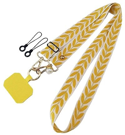Wmool Cordón largo ajustable bandolera para teléfono móvil, correa ancha de tela, cordón para mujer, banda ornamental para el cuello, cuerda de perlas colgante E8W6 Lost