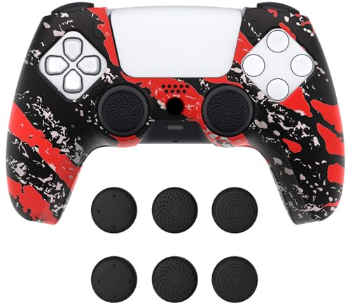PlayVital Halkskydd i Silikon för ps5 Kontroller Grips Fodral | med 6 Tumgreppskåpor,Pure Series Dockningsbar Modell Case Cover för ps5 Laddningsstation-Rött Stänk