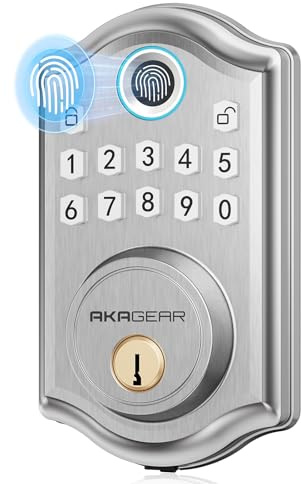 AkaGear DS10 - Serratura per porta d'ingresso senza chiave, con impronte digitali, con 2 chiavi, serratura elettronica con tastiera, serratura intelligente, serratura con tastiera per porta anteriore