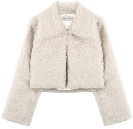 Bolerose Boléro Fille Fausse Fourrure Col Large | Doublure Satin, Fermeture Invisible, Manches Longues, Coupe Courte, Texture Duveteuse, 3-10 Ans, Pailleté ou Uni