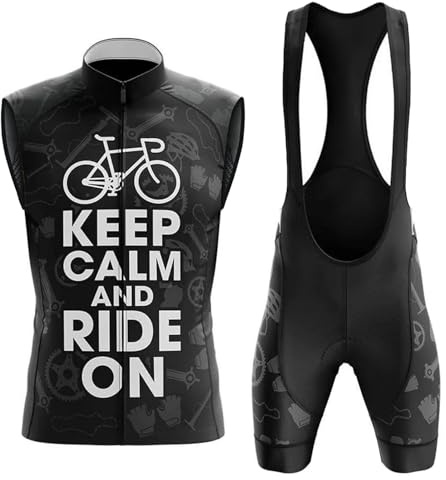 Conjunto Ropa Ciclismo Hombre Traje Ciclista Verano,Maillot Bici MTB Sin Mangas Chaleco Ciclo y Culotte Tirantes con 19D Gel Acolchado,Completa Bicicleta Jerseys Transpirable Secado Rápido(A13,L)