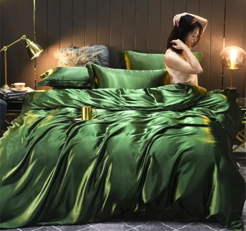 Haitpant Juego de ropa de cama de seda de morera de lujo, juego de sábanas sedosas, funda de edredón, funda de almohada, textiles para el hogar, juego de funda de cama