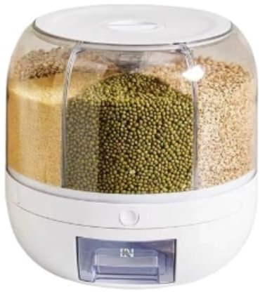 Flingdispenser Flingbehållare Roterbar ris- och spannmålsdispenser Matförvaringsbehållare med 6 fack Hållare 13lbs Kapacitet Livsmedelsdispenser Matbehållare(White)