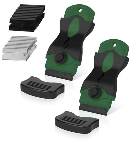 Flintronic 2 stycken skrapor, keramikfälgsskrapa med 20 rostfritt stål och plastblad, skrapa köksspapa, keramikfält, repor, glasskrapa, spisskrapa för häll, ugn, glaskeramik (grön)