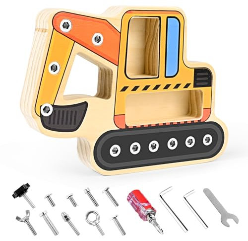 Victse Montessori Spielzeug ab 3 4 5 Jahre, Bagger Spielzeug ab 3 Jahre, Busy Board Holz Schraubbrett Holzspielzeug, Kinderspielzeug Motorikspielzeug Lernspiele Geschenk für Mädchen Junge