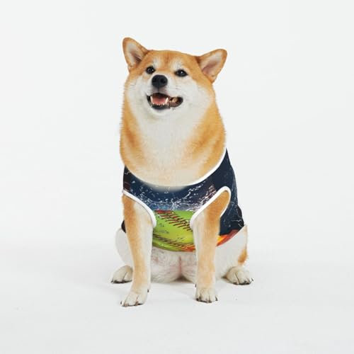 Orange Softball-Baseball-Haustierkleidung auf Feuer und Wasser, weiche Baumwollweste für Hunde und Katzen, modische und bequeme Haustierbekleidung