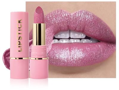 Diamond Shimmer - Rossetto idratante con brillantini, texture liscia e crema, durevole, impermeabile, non stick, altamente pigmentato, per labbra metallizzate