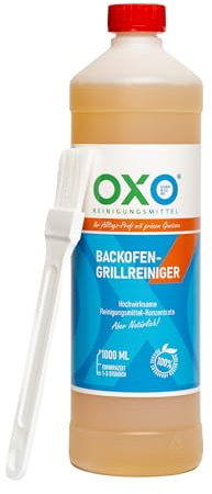 Backofen- und Grillreiniger kraftvoll – Entfernt Fett & Eingebranntes für Ceran & Edelstahl, Kaminglas Reinigung 1 L mit Reinigungspinsel