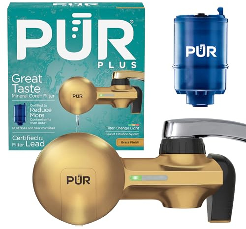 PUR Plus PFM410F - Sistema de filtración de agua con filtro de grifo de | Incluye 1 filtro de núcleo mineral original PUR Plus, para agua filtrada de gran sabor, horizontal, fácil instalación