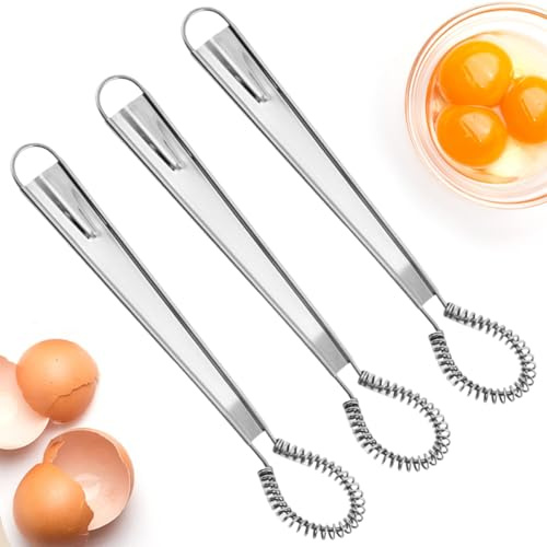 3 Pcs Mini Whisk Hand, Spring Coil Wire Egg Beater, Stainless Steel Small Hand Whisk for Kitchen Coffee Sauce Milk Mixing