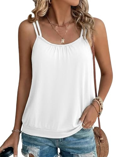 Totatuit Ladies Adjustable Vest Tops Women Summer Tank Spaghetti Strap | Sleeveless Camisole Round Neck Blouses Loose Basic Cami Casual Style Suitable For Travel Beach Shopping And Daily Wear