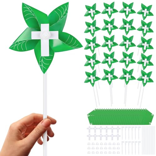 Soulchen 24 Pack Holy Week Palm Leaf Pinwheels 14'' Easter Palm Sunday Wind Spinners with Cross Windmill Crafts Easter Festival Outdoor Decoration for Holy Week Christian Religious Church Activities