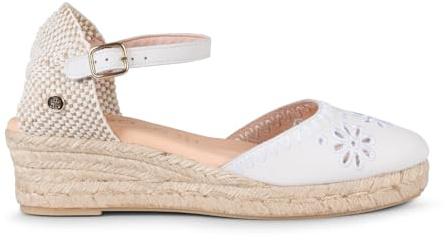 miMaO. Espadrilles à petit talon en cuir brodé. Fabrication artisanale