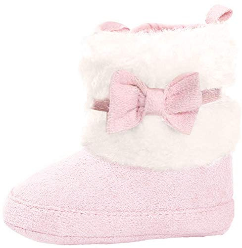 DAY8 Chaussure Bébé Fille Naissance Hiver Chaud 0-18 Mois Chaussure Bébé Garçon Premier Pas Bottine Bébé Fille Souple Bottes de Neige Bottillons Bébé Fille Baptême Chaussons (12(6-12 Mois), Rose)