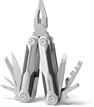 RICHARTZ NEO tool 26+ | Multitool mit 26 Funktionen | matt gestrahlter Edelstahl | | ergonomische Kunststoff-Griffzonen | Multitool Werkzeug mit Arretiersystem | inkl. Gürteltasche & Bit-Satz