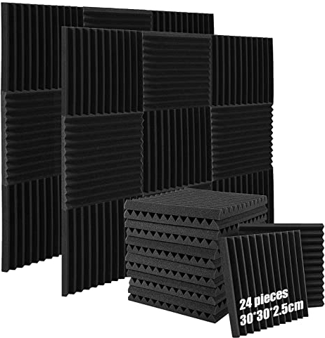 suzao 24 Paneles Acústicos de Alta Densidad 30x30x2.5cm, Espuma Acústica Retardante de Llama para Insonorización Pared, Estudio, Oficina, Absorción de Sonido con 100% Fibra de Poliéster, Decorativos