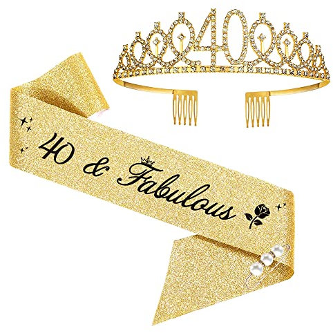 Moitkptt 40 & Fabuleuse Couronne Anniversaire Écharpe - Diadème Princesse Reine Décoration pour Femme 40 Ans