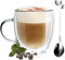 R&SB - Tazza da caffè in vetro a doppia parete, 250 ml, con manico in acciaio inox, con cucchiaino