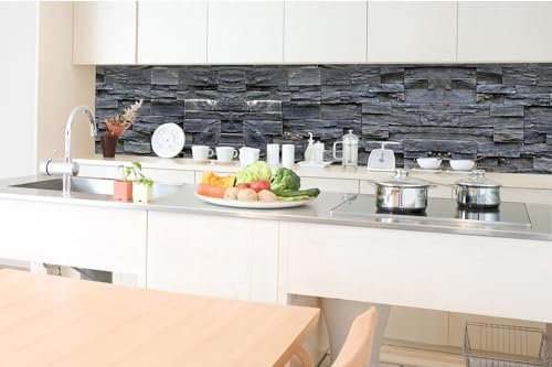 Film autocollant pour crédence de cuisine - Motif mur d'ardoise - 350 x 60 cm - Film décoratif adhésif - Protection anti-éclaboussures pour cuisine - Fabriqué en UE