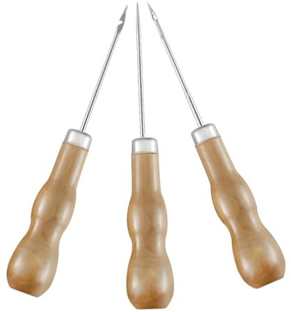 BDEPSTR 3er Set Ahlen mit Holzgriff, Perforator, Vorlocher mit Holzgriff zum Lederstechen, DIY Lederhandwerk, Nähen und Reparieren, für Präzisionsarbeiten