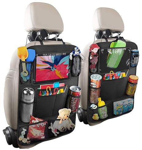 Lrocotanc Organisateur de voiture, pack de 2 Organiseurs de siège en tissu Oxford, idéal pour ranger des jouets, des collations et des gobelets dans la voiture (noir)