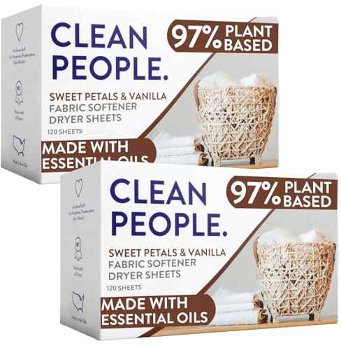 The Clean People Fabric Softener Sheets - Dryer Sheets - Softens & Removes Static Cling - Vegan Laundry Softener, Essential Oils (240 Count, Sweet Petals)