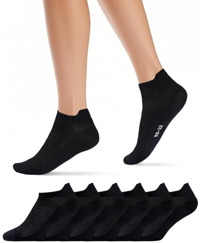 Effeet Calzini Uomo Donna Corti 6 Paia, Calze Running Corte Estive, Calzini Sportivi Alla Caviglia, Calzini Traspiranti Adatte per Sport, Tennis, Lavoro, Casa, Neri 35-38