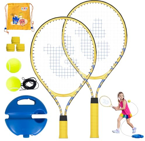 Kids Tennis Rackets 2 Pack with Trainer Rebound Balls, Size 19 & 21 Training Equipment for Parent-child activities, Portable Beginners junior Youth Tennis Practice Kit for Boy Girl