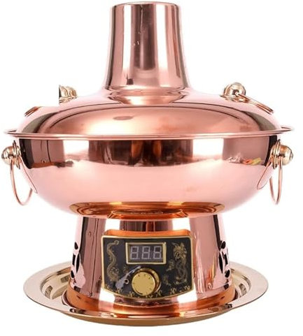 Olla Caliente, Olla Caliente De Cobre China, Olla caliente de carbón de cobre puro antigua y olla de cobre de doble propósito de cordero(32cm)