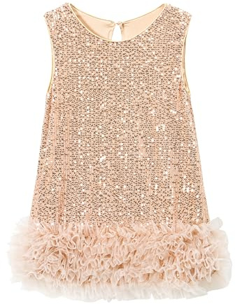 Miipat Abitini Bambina Paillettes Vestiti Ragazza Vestito Bambini Principessa per Il Matrimonio Festa di Compleanno(Champagne130 5-6 Anni)