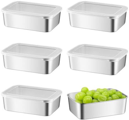 5 pièces En acier inoxydable conservation avec couvercle, Conteneurs de stockage en acier inoxydable, 201 acier, 1100ML, récipients de rangement de cuisine pour fromage, fruits et confiture