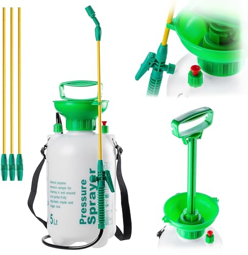 KADAX Spruzzatore a pressione da 5 litri, spruzzatore a pressione con lancia da 160 cm, spruzzatore da giardino, spruzzatore per piante da giardino e serra, spruzzatore a pompa, flacone spray