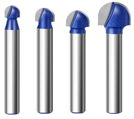 Yuhtech 4 fresas de 6,35 mm de vástago de 1/4 pulgadas, fresa de punta redonda, fresa de punta redonda, fresa de metal duro, fresa de punta hueca, fresa de bola, fresa para trabajar la madera