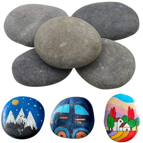 POPAPIE 5 Piezas Piedras para Pintar,Guijarros de Playa,Piedras Creativas Pintadas a Mano,8-12cm Piedrá Planas para Pintadas,Rocas Decorativas para Pintura y Artesanías Decoración