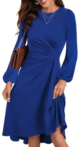 HUXRAKV Robe Femme Chic et Elegant Midi Robe de Cocktail Manches Longues Robe de Abendkleid Soirée Fête Affaires,WD42-Bleu,L