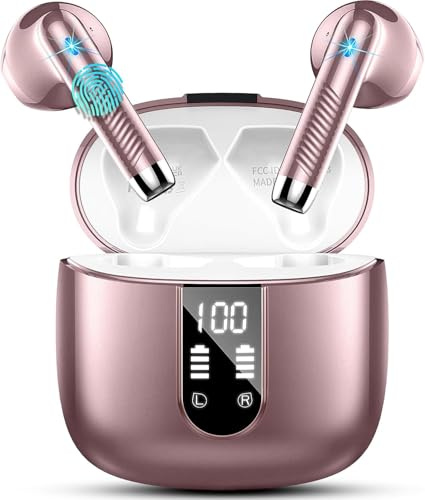 Wireless Earbuds, Bluetooth 5.4 Headphones in Ear 2025 Wireless Earphones with 4 ENC Mic, Mini Ear buds with HiFi Stereo Deep Bass, 56H Playtime Dual LED Display, Bluetooth Earbud IP7 Waterproof USB-C