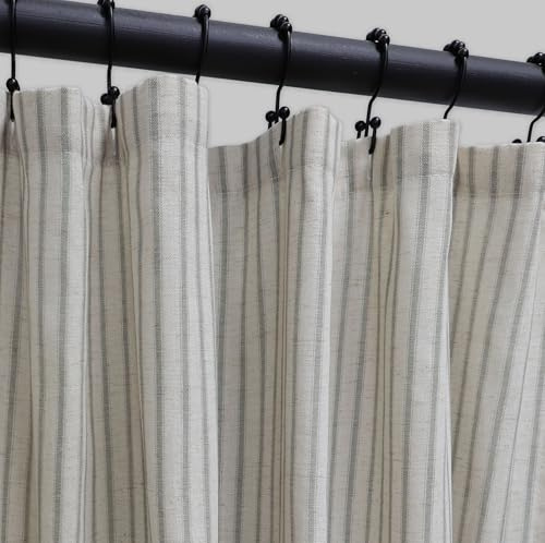 CasaTena Farmhouse Striped Shower Curtain - 72x72 Inches, Linen Blend Fabric, Breathable & Machine Washable, Rustic Sage for Bathroom Decor (Hooks/Liner Not Included)