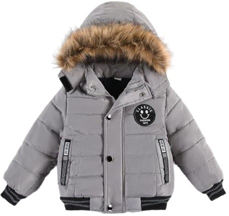 Lengender Varm pälsjacka för barn pojke baby skidor kläder dunjacka huvtröja långärmad jacka varm 1–5 år, Färg: grå, 3 �r